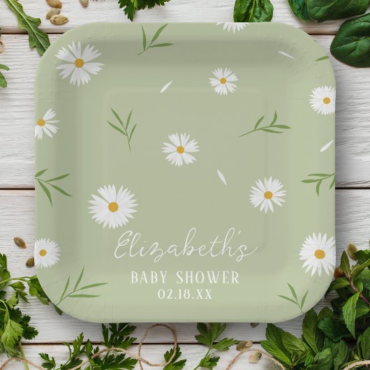 Eenvoudig Elegant Wit Daisies Baby shower Papieren Bordje