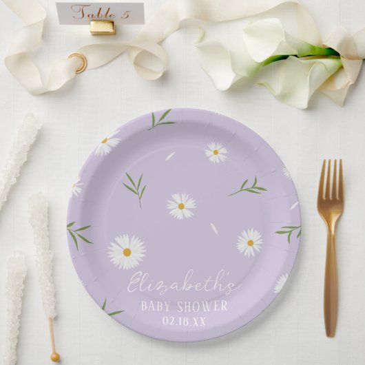 Eenvoudig Elegant Wit Daisies Baby shower Papieren Bordje (Huwelijk)