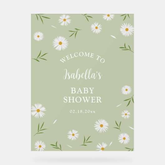 Eenvoudig Elegant Wit Daisies Baby shower Welkom Acryl Bord (Voorkant)
