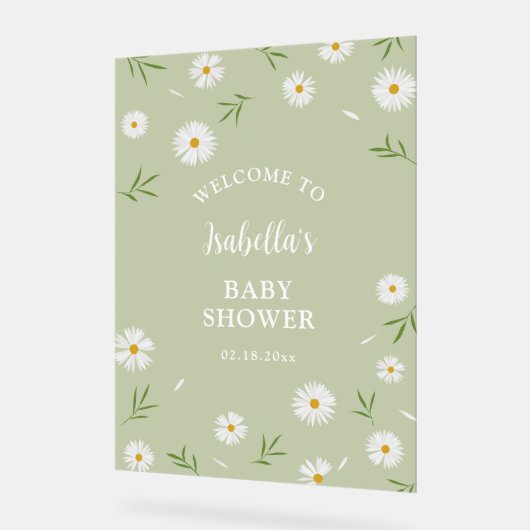 Eenvoudig Elegant Wit Daisies Baby shower Welkom Acryl Bord (Hoek)