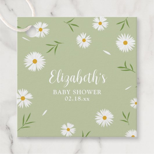 Eenvoudig Elegant Wit Daisies Groen Baby shower Bedankjes Labels (Voorkant)
