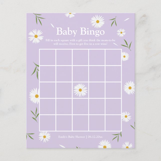 Eenvoudig Elegant Wit Daisy Baby shower Bingogame (Voorkant)