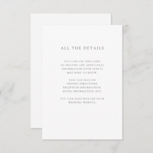 Eenvoudig Elegant Wit | Details bruiloft gast Informatiekaartje (Voorkant / Achterkant)