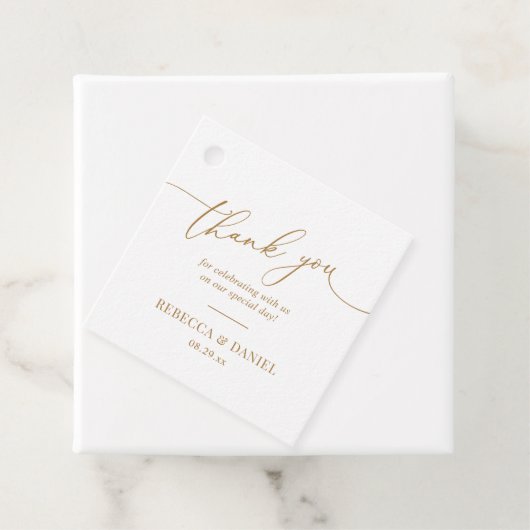 Eenvoudig Elegant Wit en Gouden Script Bedankt Bedankjes Labels (In situ)