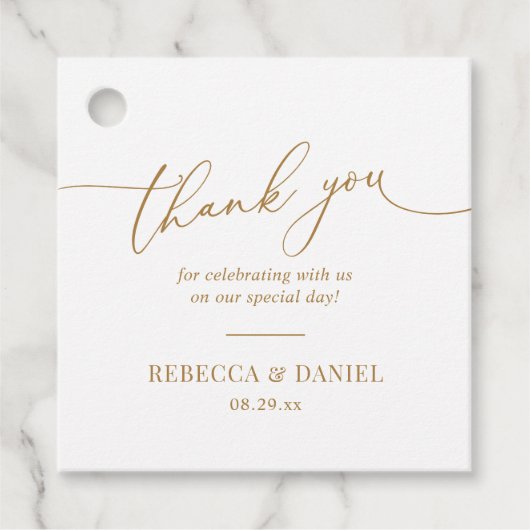 Eenvoudig Elegant Wit en Gouden Script Bedankt Bedankjes Labels (Voorkant)