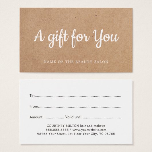 Eenvoudig elegant wit gedrukt Kraft Beauty Salon Visitekaartje (Voorkant /achterkant)