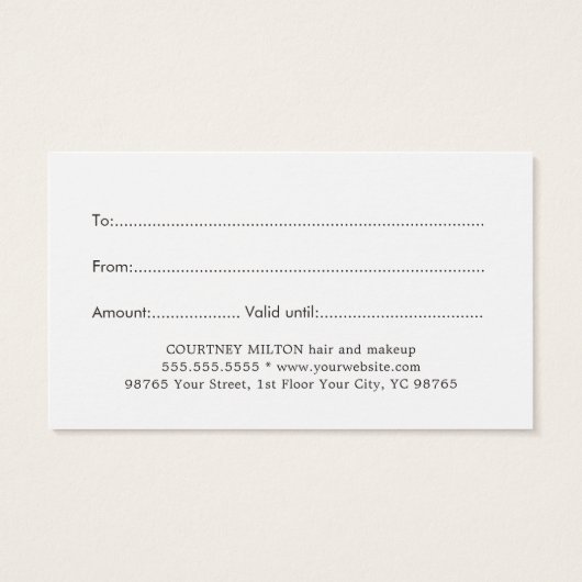 Eenvoudig elegant wit gedrukt Kraft Beauty Salon Visitekaartje (Achterkant)