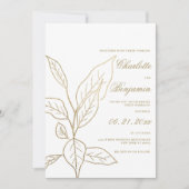 Eenvoudig elegant wit goudglitter florale bruiloft kaart (Voorkant)