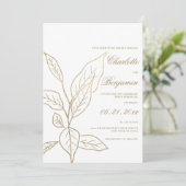 Eenvoudig elegant wit goudglitter florale bruiloft kaart (Staand voorkant)