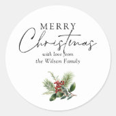 Eenvoudig Elegant Wit Kerstgroen Ronde Sticker (Voorkant)