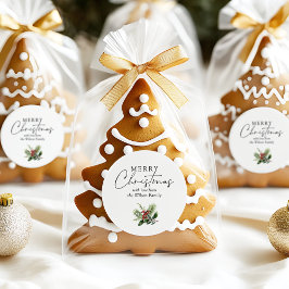 Eenvoudig Elegant Wit Kerstgroen Ronde Sticker