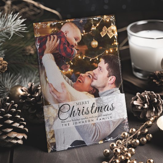 Eenvoudig Elegant Wit Lijst Foto Kerstmis Feestdagenkaart