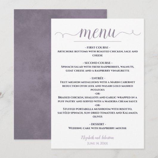 Eenvoudig Elegant Wit met Navy & Lavendel Wedding Menu (Voorkant / Achterkant)