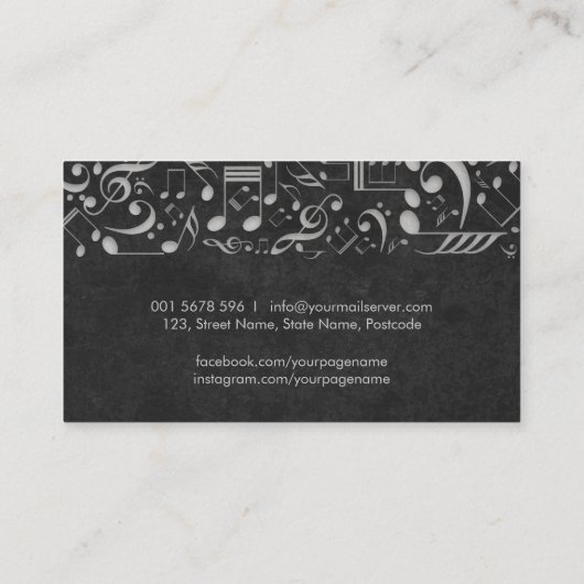 Eenvoudig elegant wit papier muzieknoten patroon visitekaartje (Achterkant)