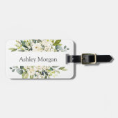 Eenvoudig Elegant Wit Rose groen Bloemen Bagagelabel (Voorkant horizontaal)