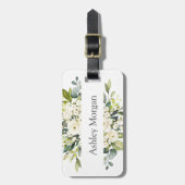 Eenvoudig Elegant Wit Rose groen Bloemen Bagagelabel (Voorkant verticaal)