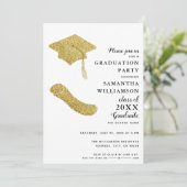 Eenvoudig Elegant Wit Zwart Goud Graduation Party Kaart (Staand voorkant)