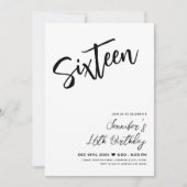 Eenvoudig Elegant Wit Zwart Sweet 16 Script Kaart (Voorkant)