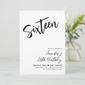 Eenvoudig Elegant Wit Zwart Sweet 16 Script Kaart (Staand voorkant)