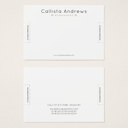 Eenvoudig elegant wit, zwart, wit, racelet display visitekaartje (Voorkant /achterkant)