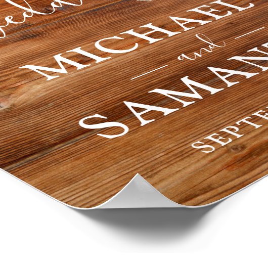 Eenvoudig Elegant Wood Rustic Wedding Poster (Hoek)