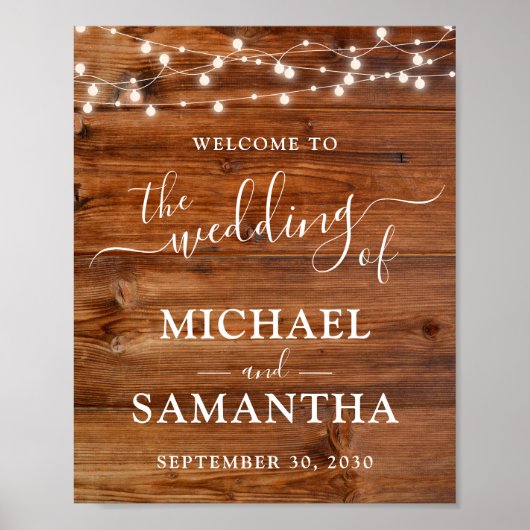 Eenvoudig Elegant Wood Rustic Wedding Poster (Voorkant)