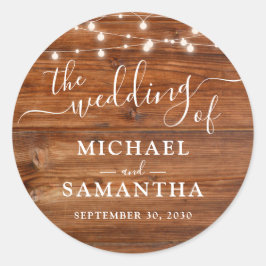 Eenvoudig Elegant Wood Rustic Wedding Ronde Sticker