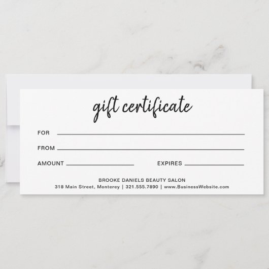 Eenvoudig Elegant Zakelijk Cadeaubon (Achterkant)