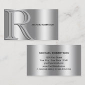 Eenvoudig Elegant Zilver op Zilver Monogram Visitekaartje (Voorkant / Achterkant)