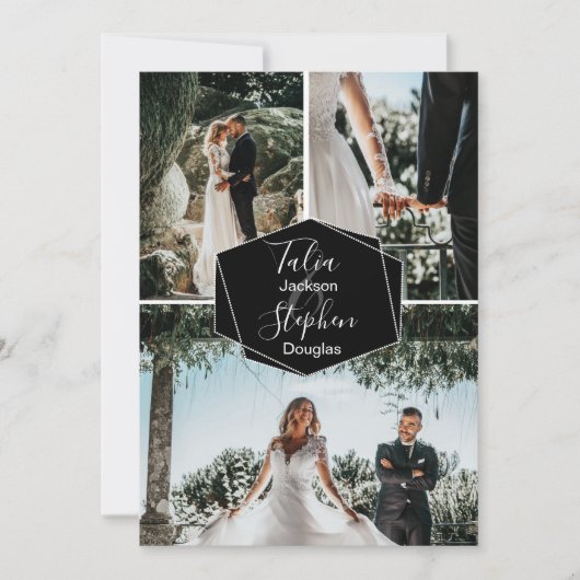 Eenvoudig elegant zwart 3-fotoraster, collage brui kaart (Voorkant)