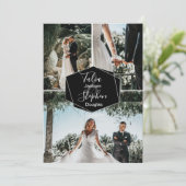Eenvoudig elegant zwart 3-fotoraster, collage brui kaart (Staand voorkant)