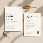 Eenvoudig Elegant Zwart Alles In Een QR Code Bruil Kaart<br><div class="desc">Omarm de essentie van verfijning met onze Simple Elegant Black All In One QR Code Wedding Invitations. Deze uitnodigingen zijn gemaakt met een minimalistisch design en combineren modern gemak en klassieke stijl, met heldere zwarte kalligrafie op een schone witte achtergrond. De opname van een QR-code verbindt uw gasten moeiteloos met...</div>