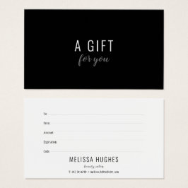 Eenvoudig Elegant Zwart en Wit Cadeaubon Visitekaartje