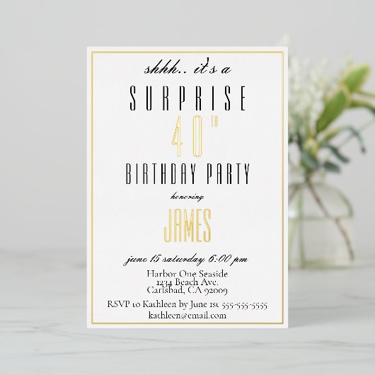 Eenvoudig, elegant zwart en wit goud zilver folie uitnodiging (Staand Voorkant)