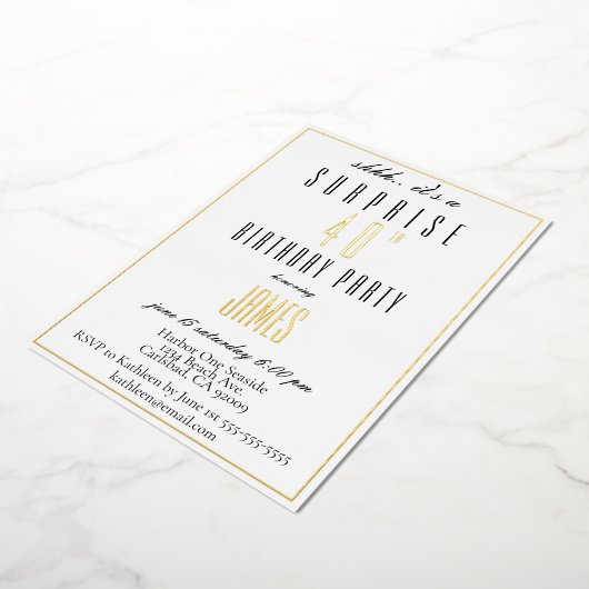 Eenvoudig, elegant zwart en wit goud zilver folie uitnodiging (Gedraaid)