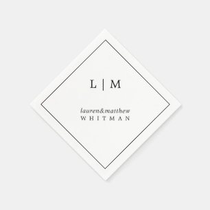 Eenvoudig Elegant Zwart en Wit Monogram Trouwfeest Servet