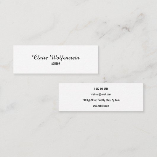 Eenvoudig Elegant Zwart en Wit Script Professionee Mini Visitekaartje (Voorkant / Achterkant)