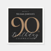 Eenvoudig Elegant Zwart Goud 90ste Verjaardag Servet (Voorkant)