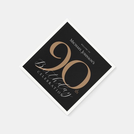 Eenvoudig Elegant Zwart Goud 90ste Verjaardag Servet (Hoek)