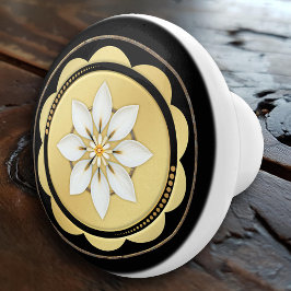 Eenvoudig Elegant Zwart Goud Bloemmotief Keramische Knop