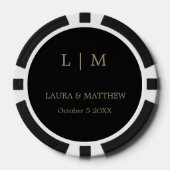 Eenvoudig Elegant Zwart Goud Monogram Bruiloft Poker Chips (Voorkant)