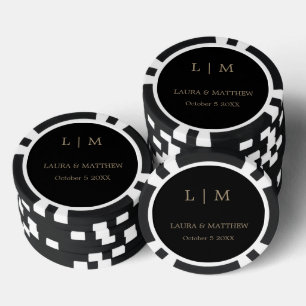 Eenvoudig Elegant Zwart Goud Monogram Bruiloft Poker Chips