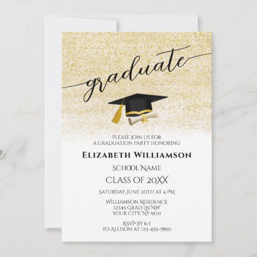Eenvoudig Elegant Zwart Goud Script Graduation Par Kaart (Voorkant)