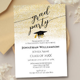 Eenvoudig Elegant Zwart Goud Script Graduation Par Kaart