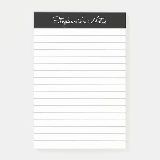 Eenvoudig elegant zwart grijs, persoonlijk gelinkt post-it® notes (Voorkant)