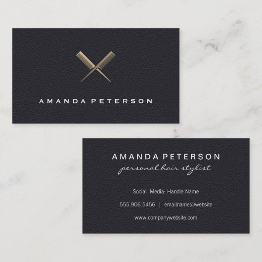 Eenvoudig elegant zwart leder, gelaagd visitekaartje (Voorkant / Achterkant)