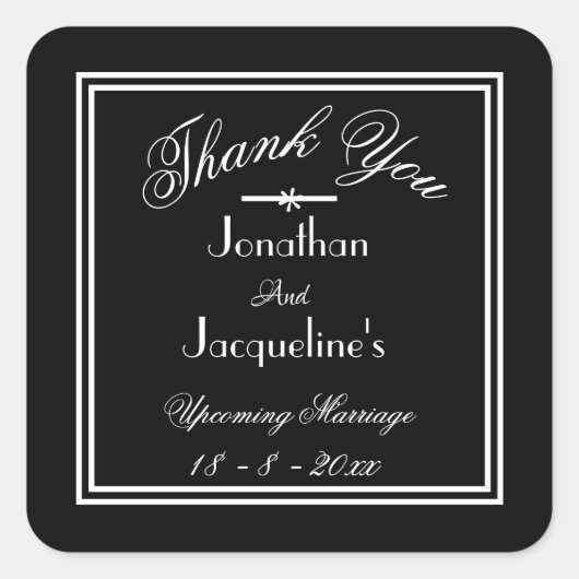 Eenvoudig Elegant Zwart met Witte Script Bedankt Vierkante Sticker (Voorkant)