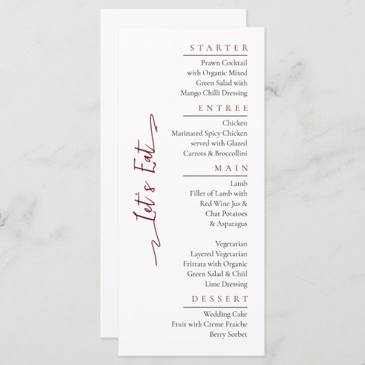 Eenvoudig Elegant Zwart Modern Trouwmenu Flat Menu (Voorkant / Achterkant)