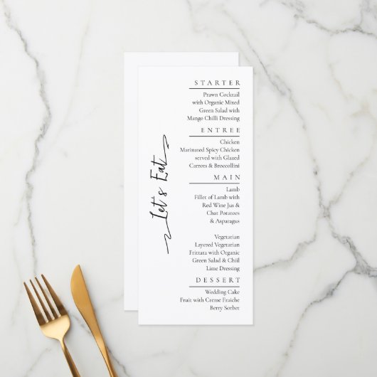 Eenvoudig Elegant Zwart Modern Trouwmenu Flat Menu (Voorkant / Achterkant in situ)