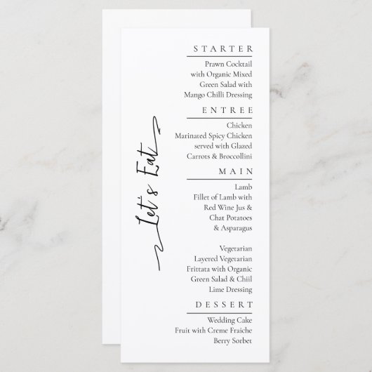 Eenvoudig Elegant Zwart Modern Trouwmenu Flat Menu (Voorkant / Achterkant)